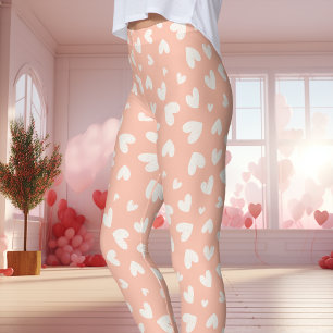 Leggings Cœur à motif pêche et blanc pour la Saint-Valentin
