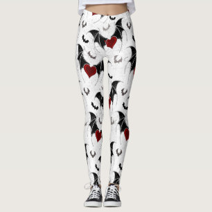 Leggings Coeur d'Halloween avec ailes de chauve-souris noir