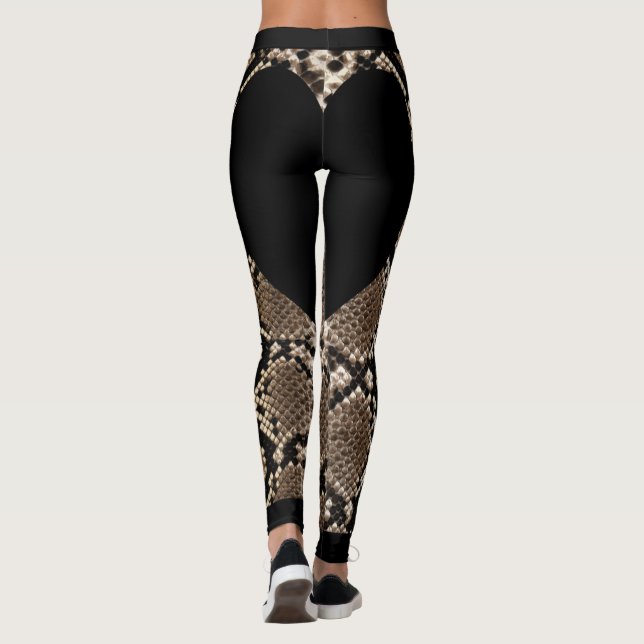 Leggings Cœur en Cuir de Serpent Noir (Dos)