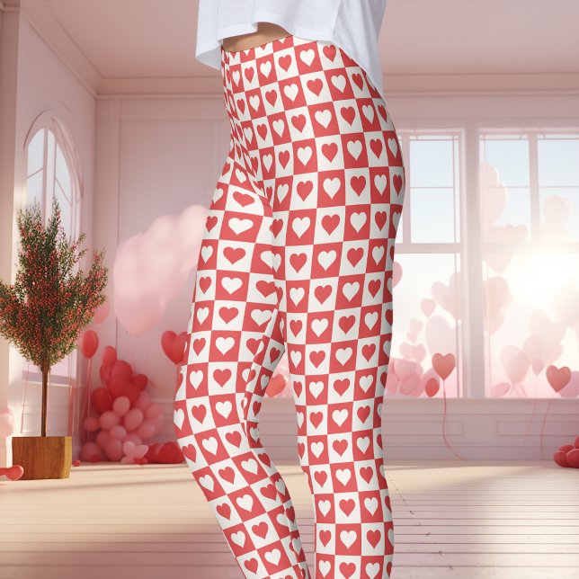 Leggings Coeur en damier rouge et blanc Saint Valentin (Créateur téléchargé)