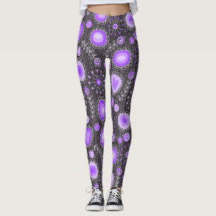 Leggings Coeur gris violet blanc et nom floral