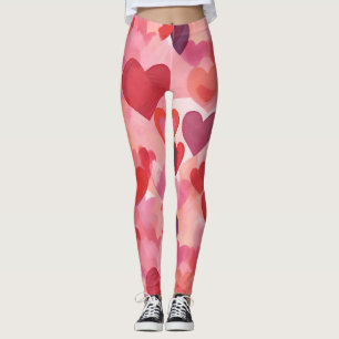 Leggings Cœurs aquarelle rose et rouge Coquette romantique