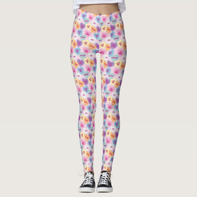 Leggings Coeurs de bonbons (Rose) (Devant)