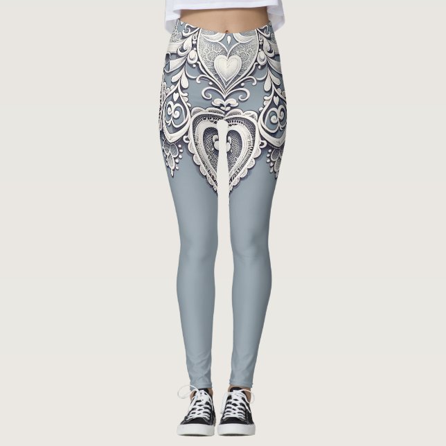 Leggings Coeurs de dentelle blanche Charme romantique Éléga (Devant)
