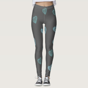 Leggings Coeurs de Doodle Bleu Jambes Gris