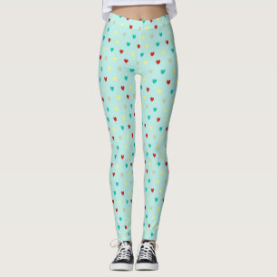 Leggings Coeurs de polka minuscules sur le vert de la mer