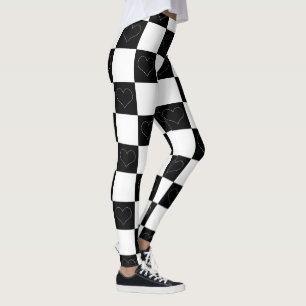 Leggings Coeurs de tableau de bord en noir et blanc