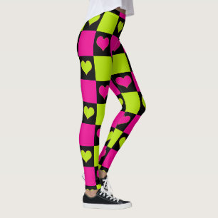 Leggings Coeurs de tableau de bord - Vert citron, rose chau