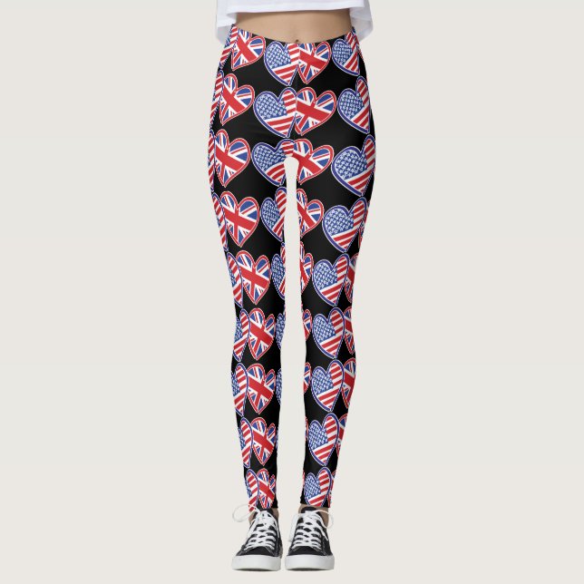 Leggings Coeurs du drapeau américain et britannique (Devant)