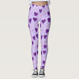 Leggings Coeurs en patchwork violet