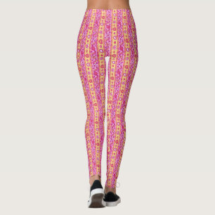 Leggings Coeurs et fleur rayé motif rose jaune