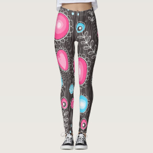 Leggings Coeurs et fleurs rose et bleu Whimsical