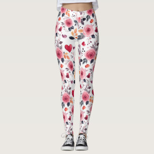 Leggings Coeurs Et Roses Roses
