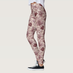 Leggings Cœurs Floraux Rouge Crème