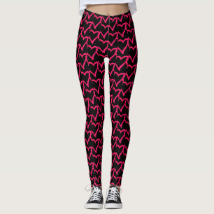Leggings Coeurs mignons Motif rose chaud Noir