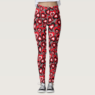 Leggings Coeurs, noir, rouge et blanc.