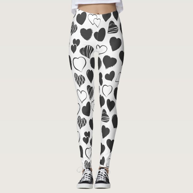 Leggings Coeurs noirs et blancs mignons (Devant)