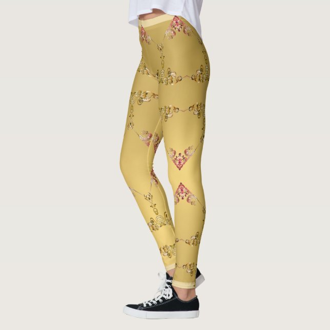 Leggings Coeurs ornés sur l'ocre d'or (Gauche)