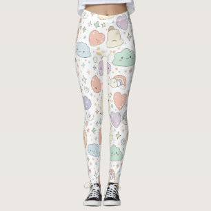 Leggings Cœurs pastel et nuages Rêve aquarelle (6)