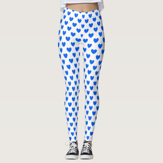 Leggings Coeurs polka bleu sur blanc (Devant)