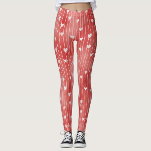 Leggings Cœurs Rayures Rouges Blanches