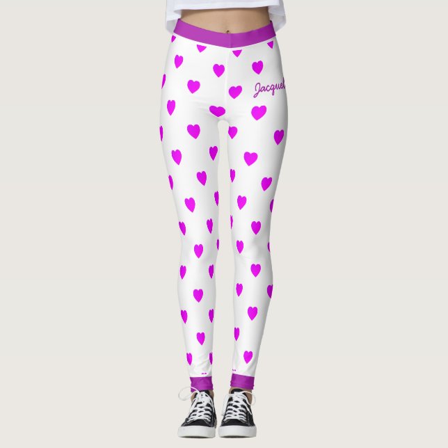Leggings Coeurs roses amusants sur blanc (Devant)