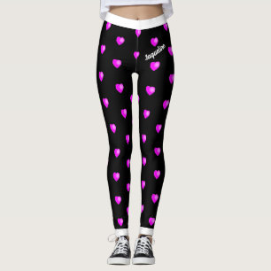 Leggings Coeurs roses avec votre nom sur le noir ou votre c