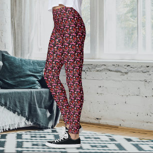 Leggings Cœurs roses rouges motif amour Black Pink