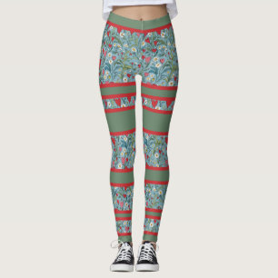 Leggings Coeurs rouges et marguerites avec des rayures de c