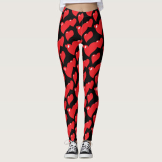 Leggings "Coeurs rouges sur Arrière - plan noir"