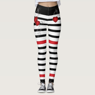 Leggings Coeurs rouges sur noir et blanc