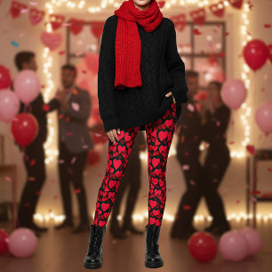 Leggings Cœurs rouges sur valentine noir 