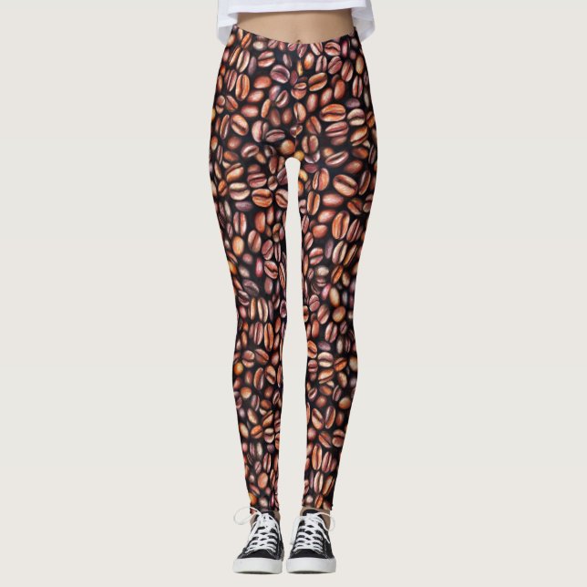 Leggings Coffee Haricots crayon Motif Rustique Brown (Devant)