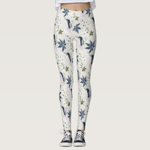 Leggings Colibris et fleurs blanches.