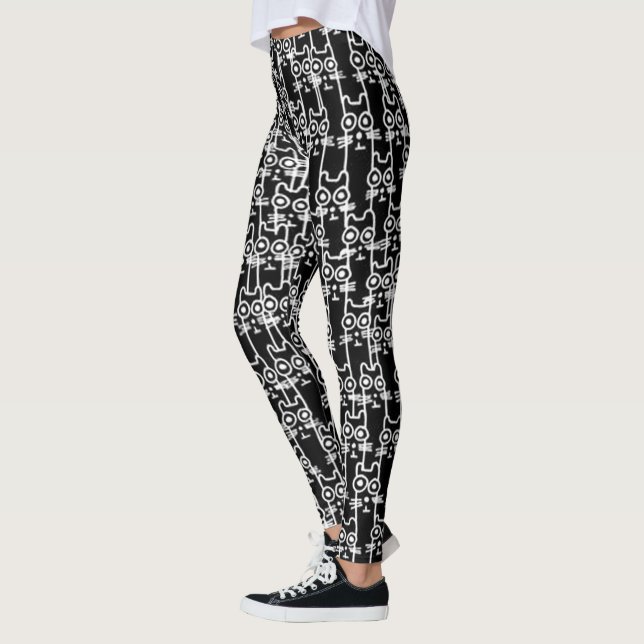 Leggings Collage de chats noirs de cartons mignons (Gauche)