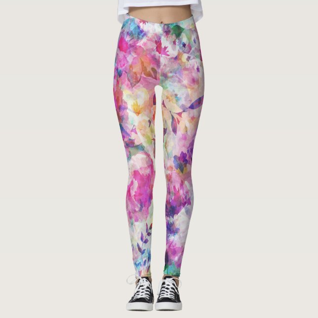 Leggings Collage de fleurs colorées (Devant)