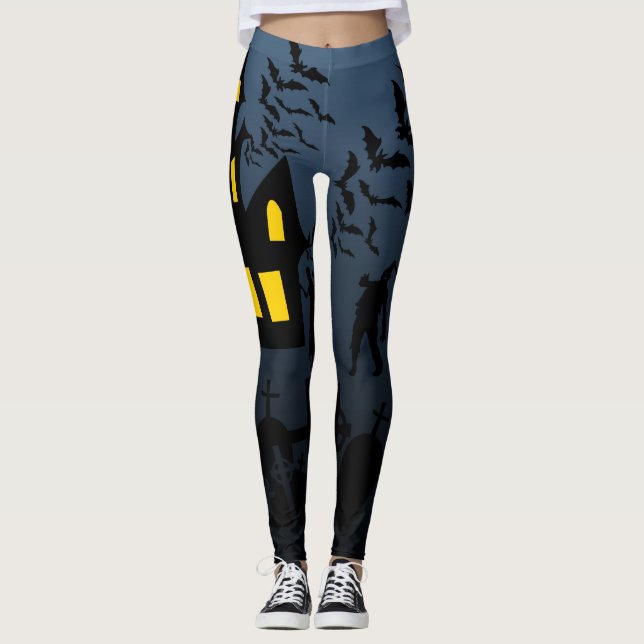 Leggings Collage de maison hantée zombie pour Halloween (Devant)