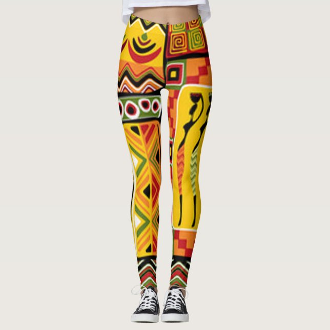 Leggings Collage d'impression couleur Motif africain (Devant)