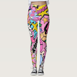Leggings Collage Pop Art de Bande Dessinée Rétro