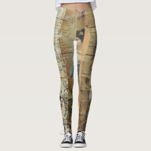 Leggings Collage rustique Vintage de journaux (9)