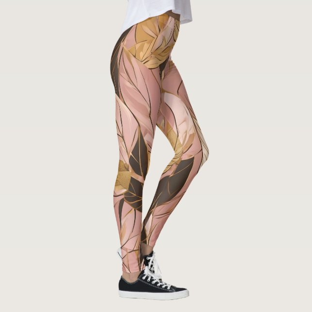 Leggings Collection de Feuilles de Boho Rouge Rose Populair (Droite)