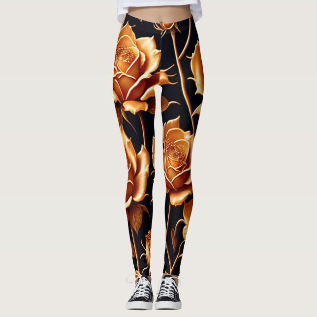 Leggings Collection de Roses de luxe branché Boho Gold (Devant)