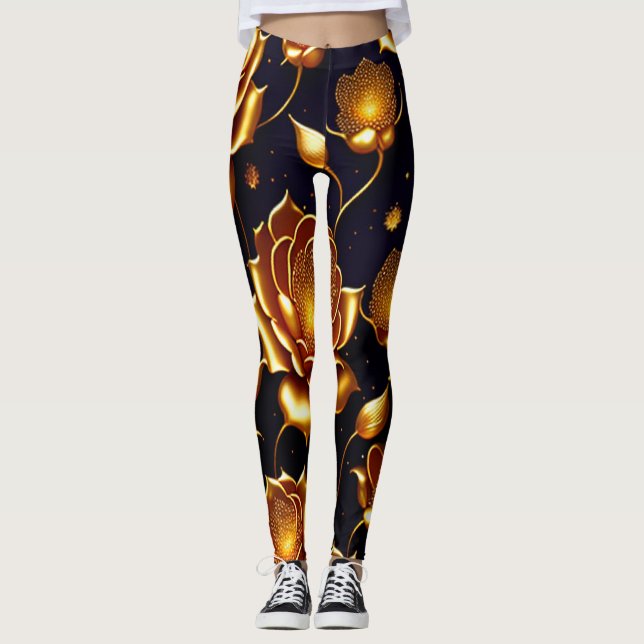 Leggings Collection de Roses de luxe moderne Big Gold (Devant)