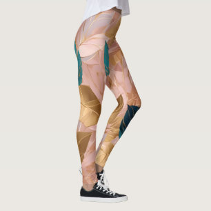 Leggings Collection moderne de Feuilles Boho en or rose vif
