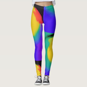 Leggings Colorball art abstrait jaune vert rouge indigo