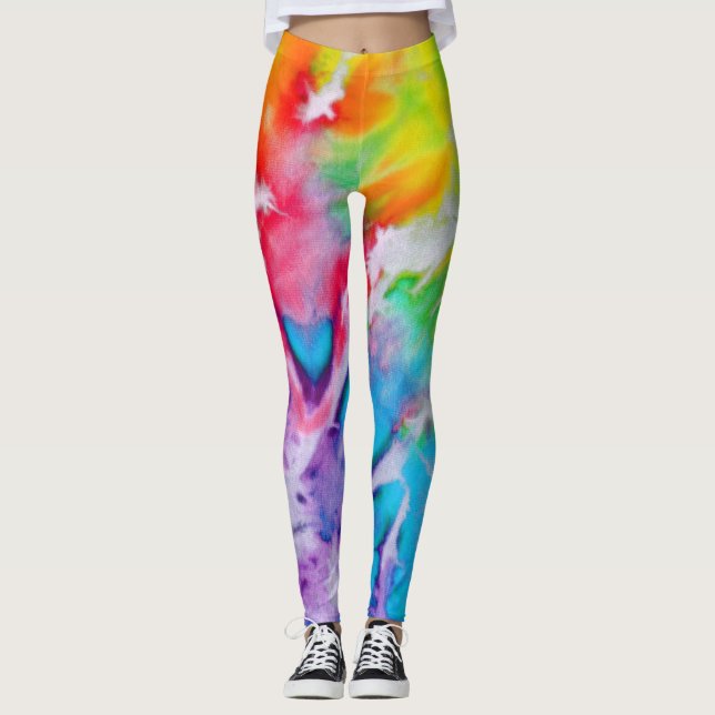 Leggings Coloré Abstrait Arc-en-ciel Aquarelle teinture Yog (Devant)