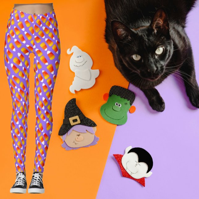 Leggings Coloré Crazy Corn Halloween Candy (Colorful crazy candy corn leggings, perfect for Halloween!)