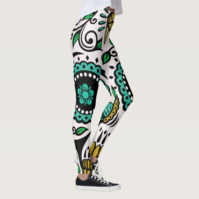 Leggings Coloré FloralCrâne de sucre (Droite)