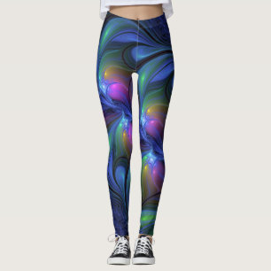 Leggings Coloré Lumineux Abstrait Bleu rose Vert Fractal