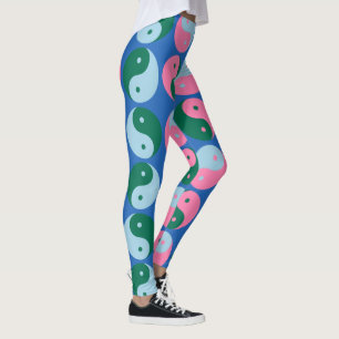 Leggings Coloré mignon rétro Yin Yang Motif Bleu Vert